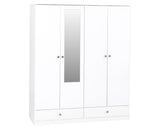 DENVER 4 DOOR 2 DRAWER MIRRORED WARDROBE - WHITE GLOSS