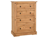 Corona 4 Drawer Chest - Distressed Waxed Pine