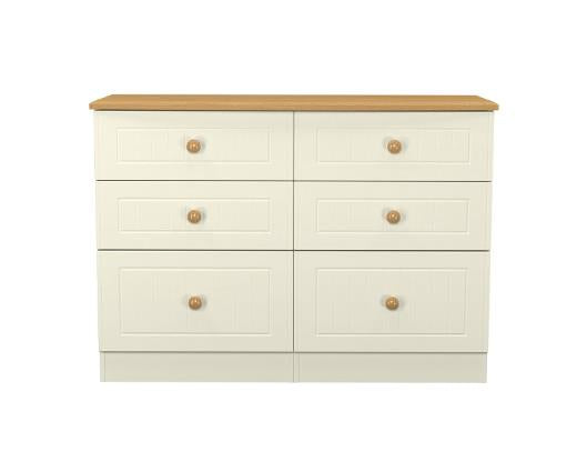 Warwick 6 Drawer Midi Chest - Cream Ash with Modern Oak Top