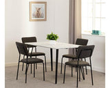 MARLOW & SHELDON DINING SET (X4 CHAIRS) - WHITE MARBLE/GREY BOUCLE FABRIC