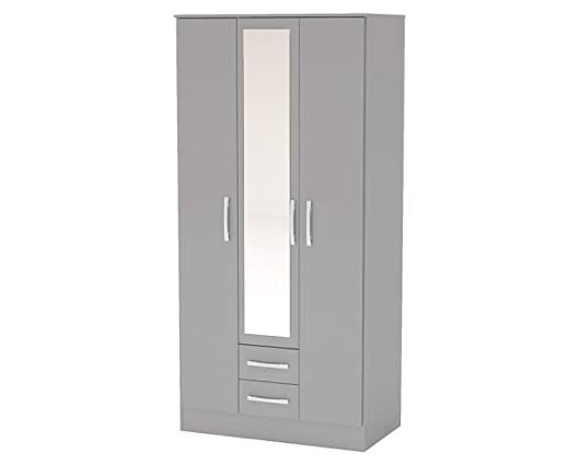 Larz 3 Door 2 Drawer Wardrobe With Mirror - Grey