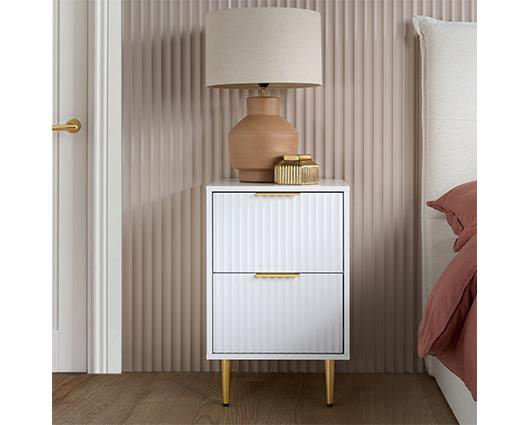 Zara 2 Drawer Fluted Bedside - White