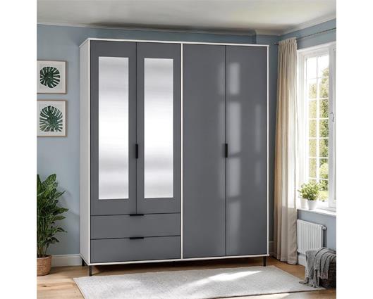 MADRID 4 DOOR 2 DRAWER WARDROBE - GREY/WHITE GLOSS