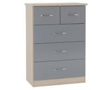 Neptune 3+2 Drawer Chest - Grey Gloss/Light Oak Effect Veneer