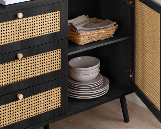 Croxley Rattan 2 Door 3 Drawer Sideboard - Black