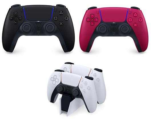 PS5 Dualsense Controllers in Black & Red with Controller Charging Stand