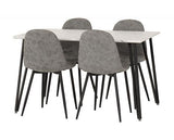 MARLOW & ATHENS DINING SET (X4 CHAIRS) - WHITE MARBLE/GREY FAUX LEATHER