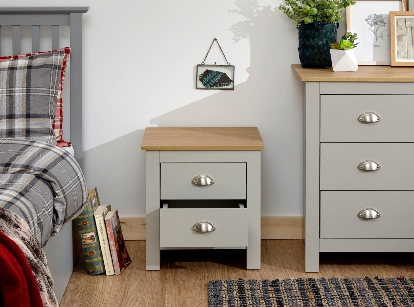 Lachlan 2 Drawer Bedside-Grey