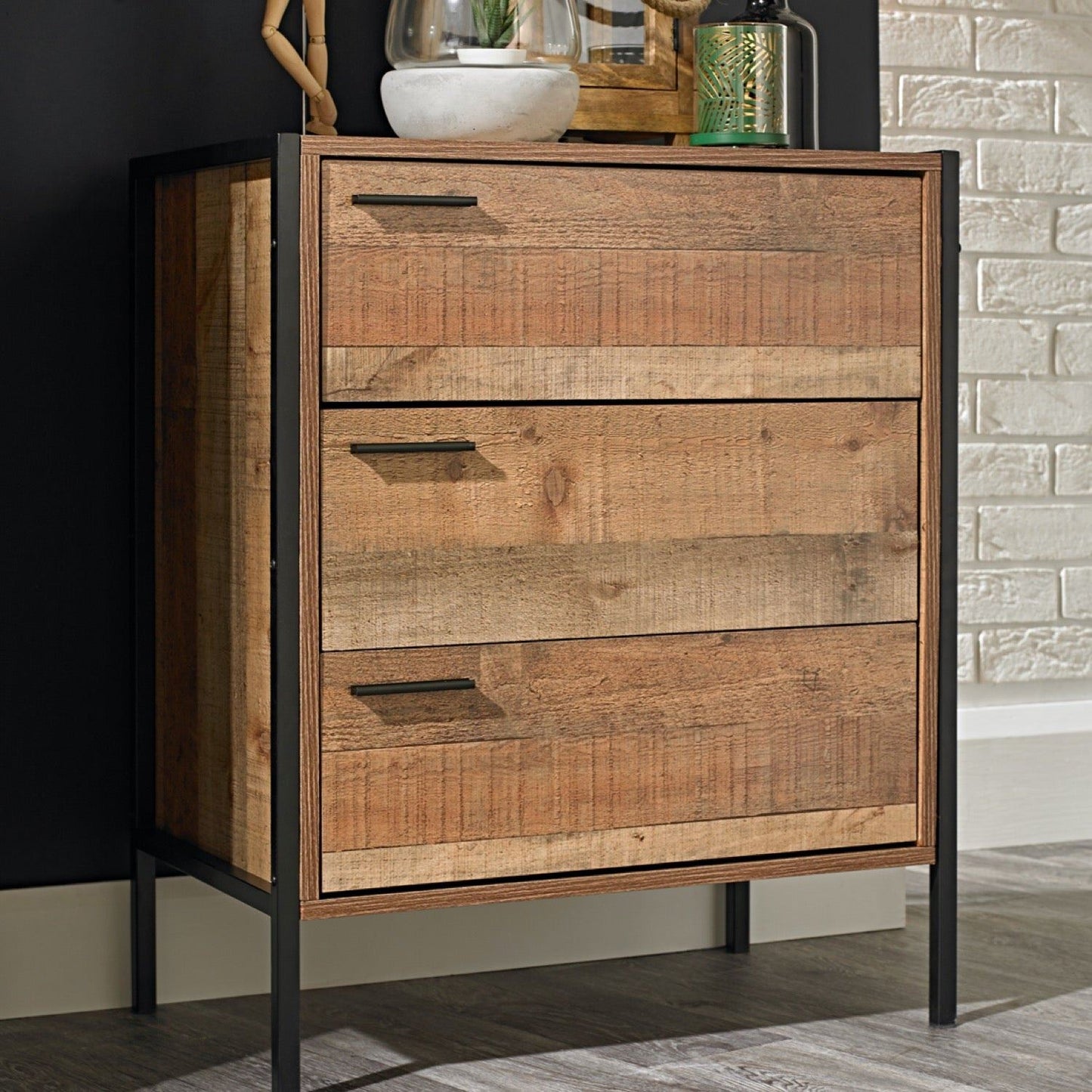 Harben 3 Drawer Chest Distressed Oak Effect