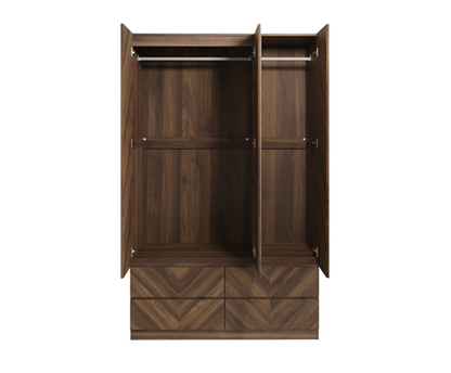 Ciaro 3 Door 4 Drawer Wardrobe- Royal Walnut