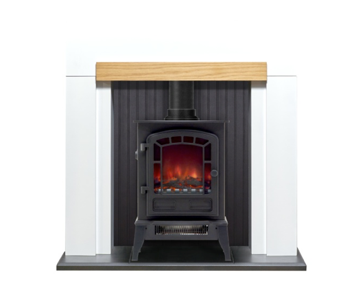 Stalbrige in Pure White & Oak with Ripon Electric Stove in Black, 39 Inch