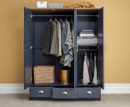 Kinsley 3 Door 3 Drawer Wardrobe- Slate Blue