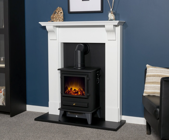 Harrow in White & Black with Hudson Stove