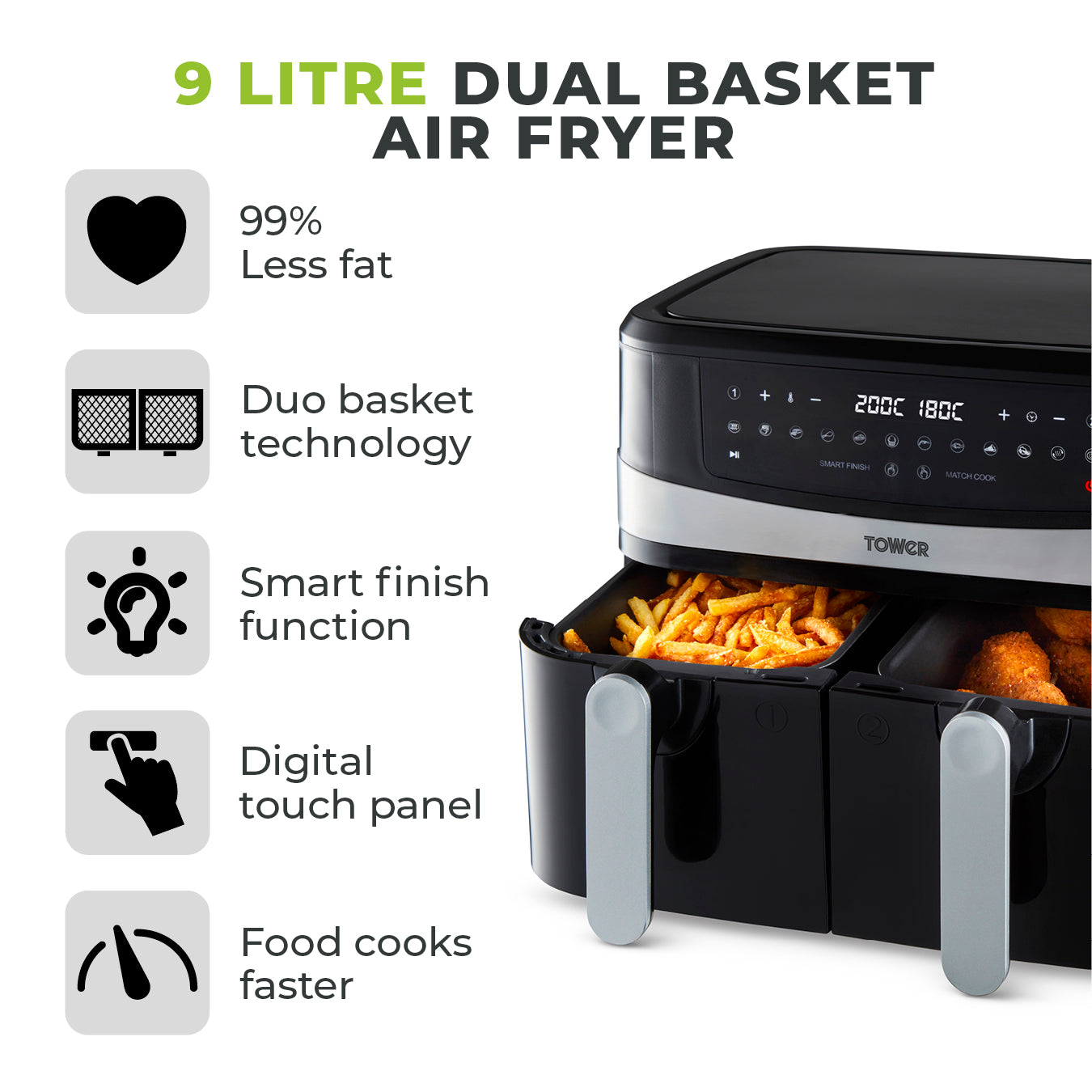 Tower Vortx 9L Dual Basket Air Fryer Black