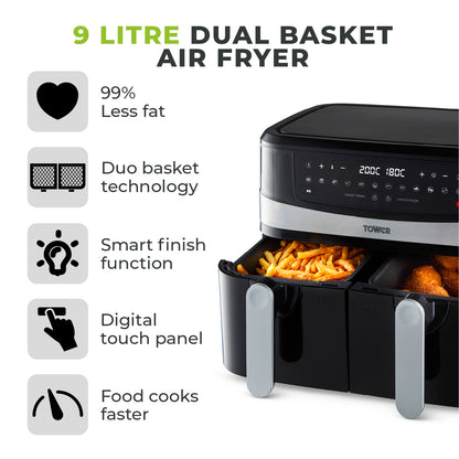 Tower Vortx 9L Dual Basket Air Fryer Black