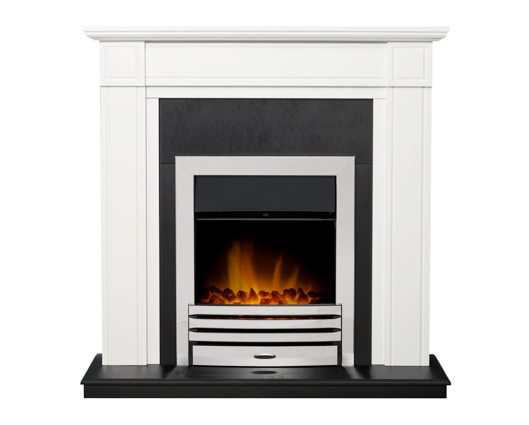 Giovannia Fireplace Suite 39inch White/Black With Electric Fire -Chrome