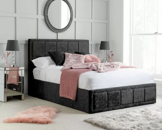 Hannover Double Ottoman Bed - Black Crushed Velvet