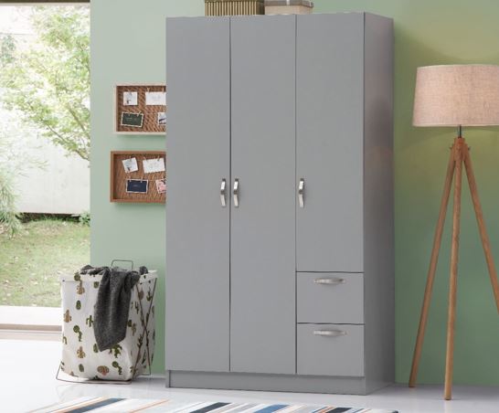 Easton 3 Door Double Wardrobe- Grey