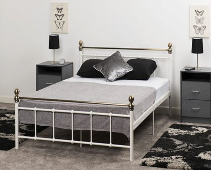 Marlborough Double Bed - White/Antique Brass