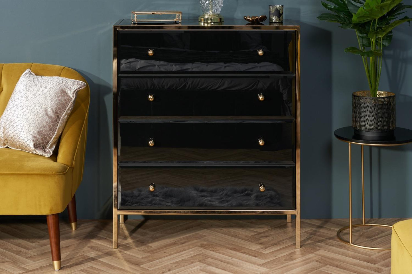 Fabian 4 Drawer Chest - Black & Gold