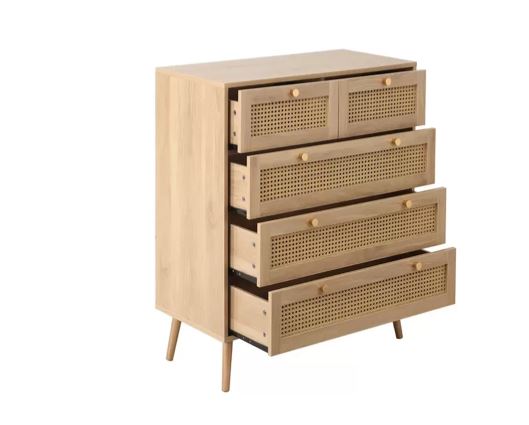 Catalina 5 Drawer Rattan Chest- Oak