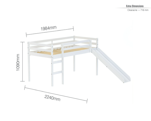 Frances Mid Sleeper With Slide - White