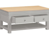 BORDEAUX 2 DRAWER COFFEE TABLE - PEBBLE GREY/OAK