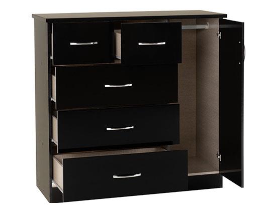 NEVADA 5 DRAWER LOW WARDROBE - BLACK GLOSS