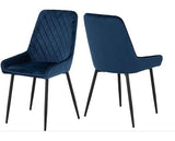 AVERY EXTENDING DINING SET (X4 CHAIRS) - CONCRETE/SAPPHIRE BLUE VELVET