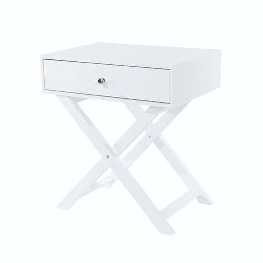 Cross Leg 1 Drawer Bedside Cabinet-White