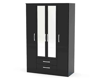 Larz 4 Door 2 Drawer Wardrobe With Mirror - Black