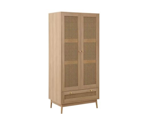 Croxley 2 Door 1 Drawer Rattan Wardrobe- Oak