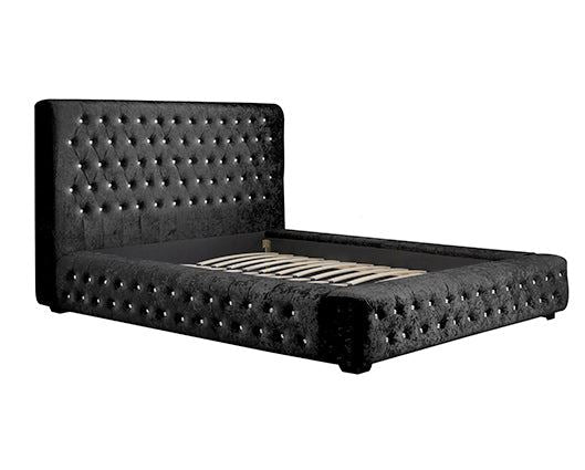 Grande Double Bed - Black Crushed Velvet