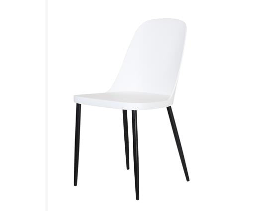 Duo chair, white plastic seat with black metal legs (pair)