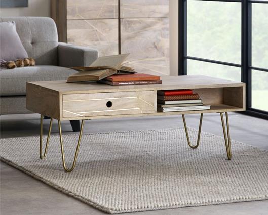 Light Gold Rectangular Coffee Table with Drawer