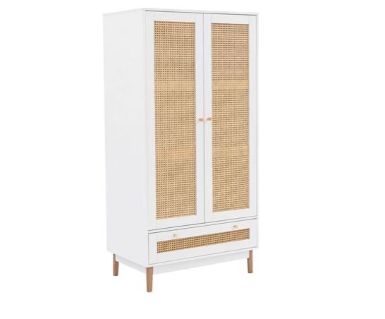 Catalina 2 Door 1 Drawer Rattan Wardrobe- White