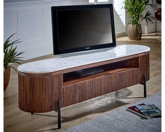 Olin Mango Wood TV Cabinet With Marble Top & Metal Legs