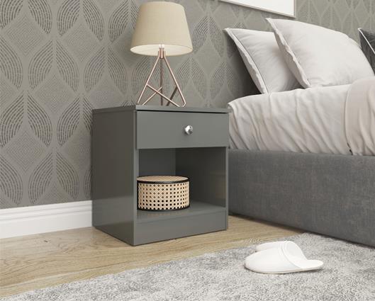 DENVER 1 DRAWER BEDSIDE - GREY GLOSS