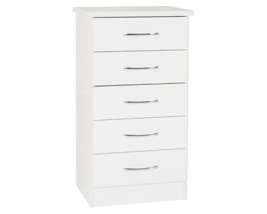 Neptune 5 Drawer Narrow Chest - White Gloss