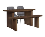 Axel Oval Fluted Dining Table with 2 Fabric Chairs and 1 Bench - Walnut