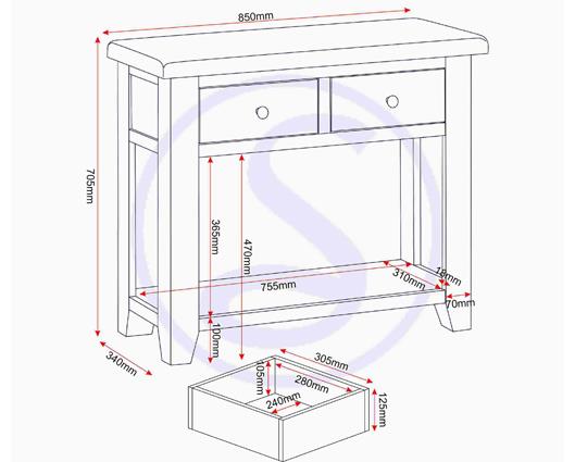 WINDSOR 2 DRAWER CONSOLE TABLE - PEBBLE GREY/OAK