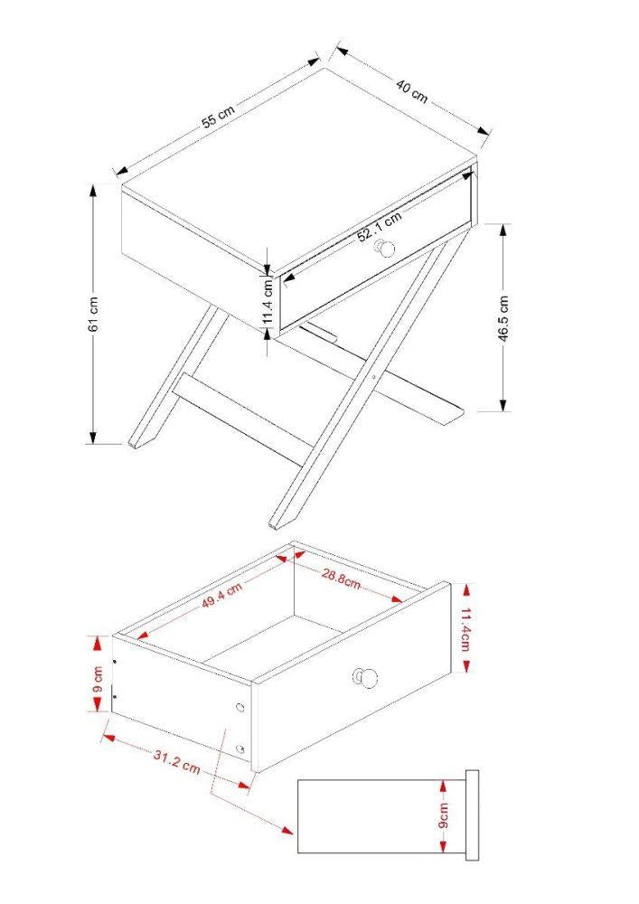 Cross Leg 1 Drawer Bedside Cabinet-White