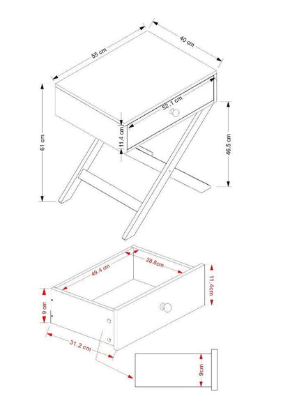 Cross Leg 1 Drawer Bedside Cabinet-White