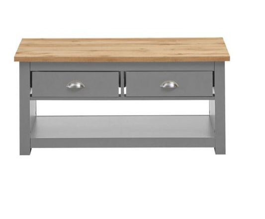 Lincoln 2 Drawer Coffee Table- Light Grey