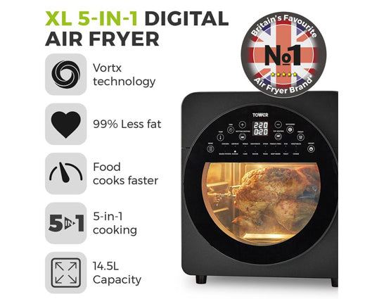 Tower Vortex XL 14.5 5-in-1 Digital Air Fryer with Free Precision 4 Piece Gadget Set