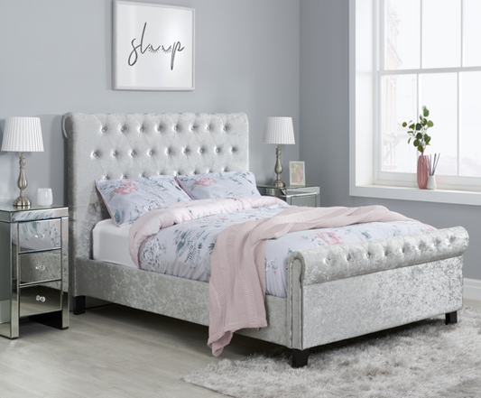 Sienna King Bed - Steel Crushed Velvet