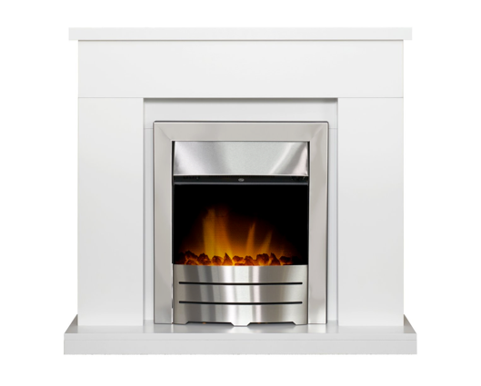 Ludlow Fireplace Suite 39inch - White With Electric Fire - Brushed Steel 
