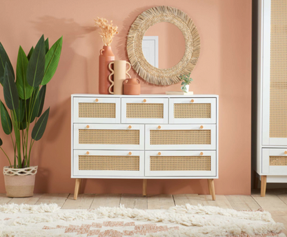 Catalina 7 Drawer Rattan Chest- White