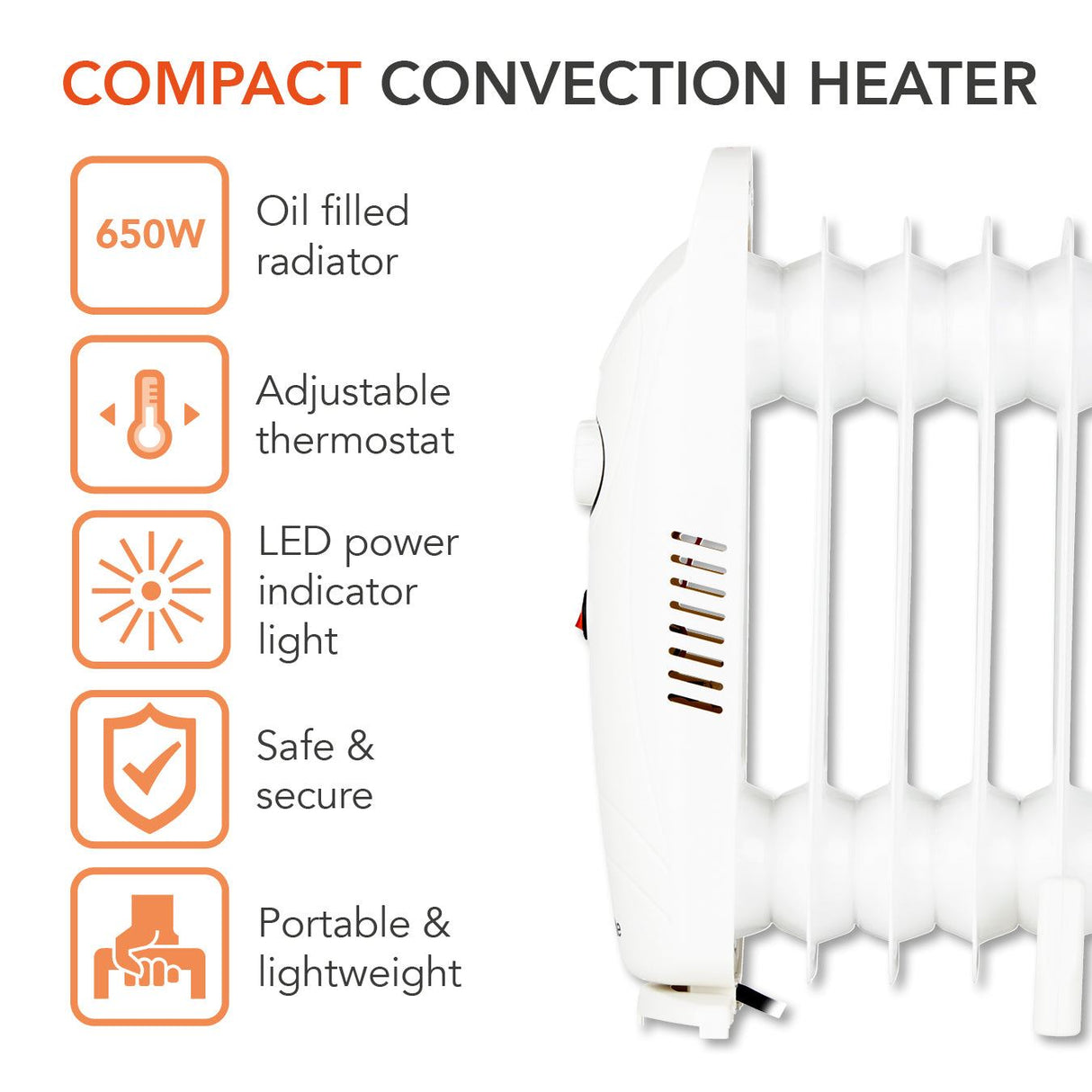 Warmlite 650" Oil Filled Radiator White