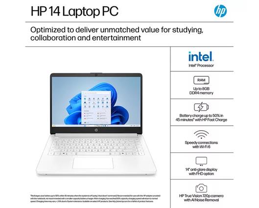 HP 14-dq6500sa 14" Laptop - Intel® N150 128gb White